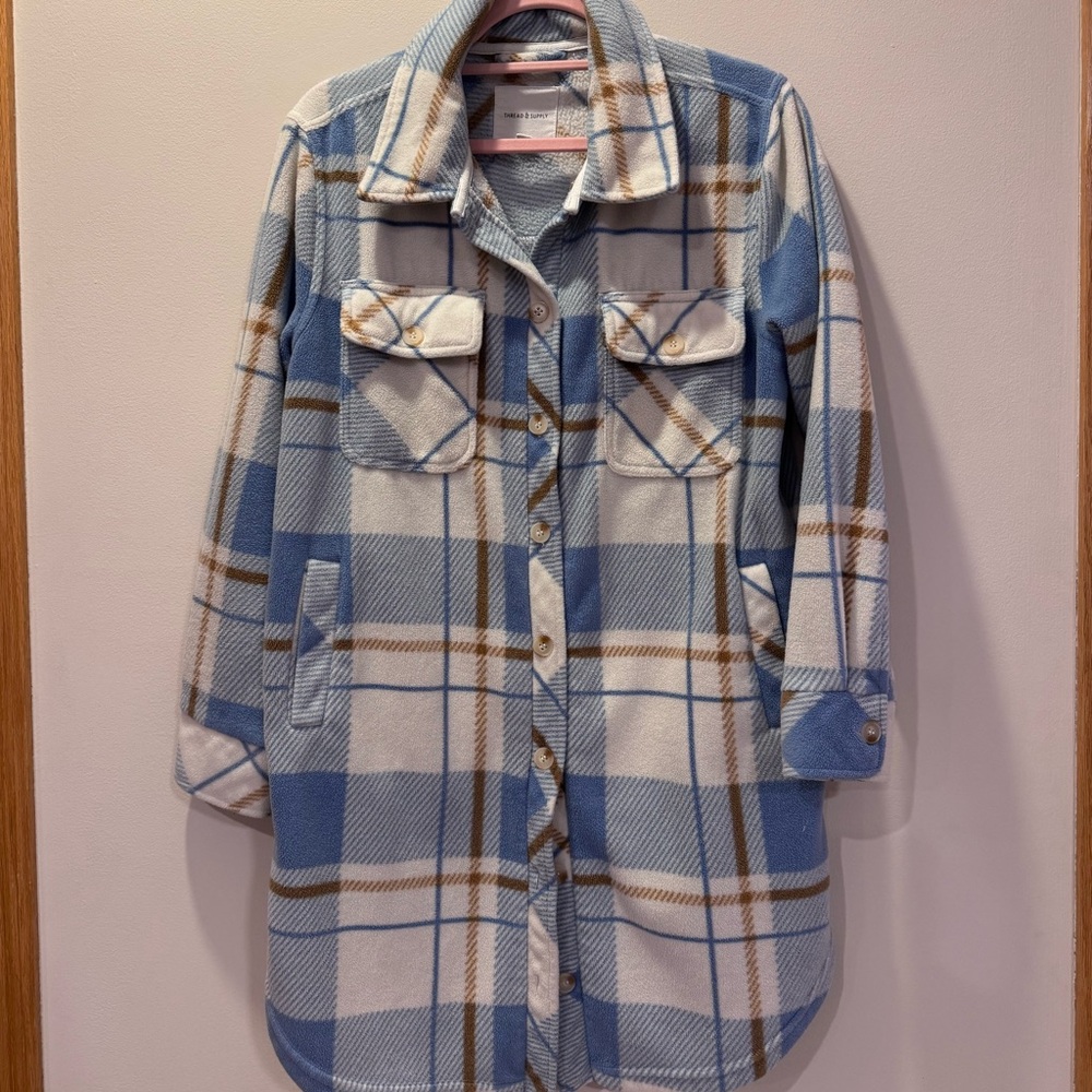 Thread & Supply Blue and Cream Plaid Shacket Size Small